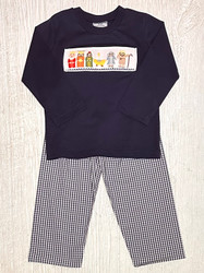 Three Sisters Nativity Smocked Boys Pant Set.
