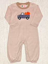 Lily Pads Sand Stripe Pumpkin Truck Applique Romper