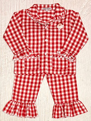 Sweet Dreams Red Gingham Santa Embroidered Girls PJ'S