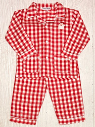 Sweet Dreams Red Gingham Santa Embroidered PJ'S