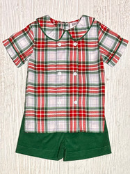 Ishtex Red/Green Plaid Boys Short Set