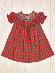 Delaney Red Plaid Smocked Bishop