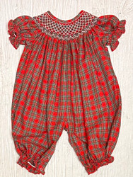 Delaney Red Plaid Smocked Bishop Romper
