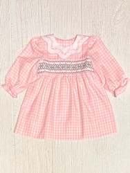 Delaney Pink Check Scalloped Collar Smocked Dress
