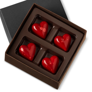 DARK CHOCOLATE HEARTS Four Pieces in a gift box