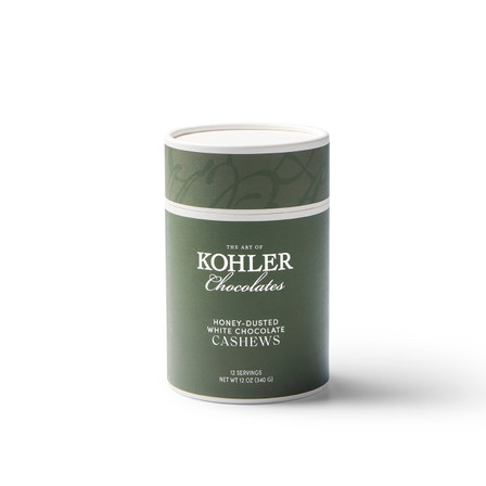 Honey-roasted cashews covered in 35% organic, fair-trade Waina chocolate and dusted with honey powder.  