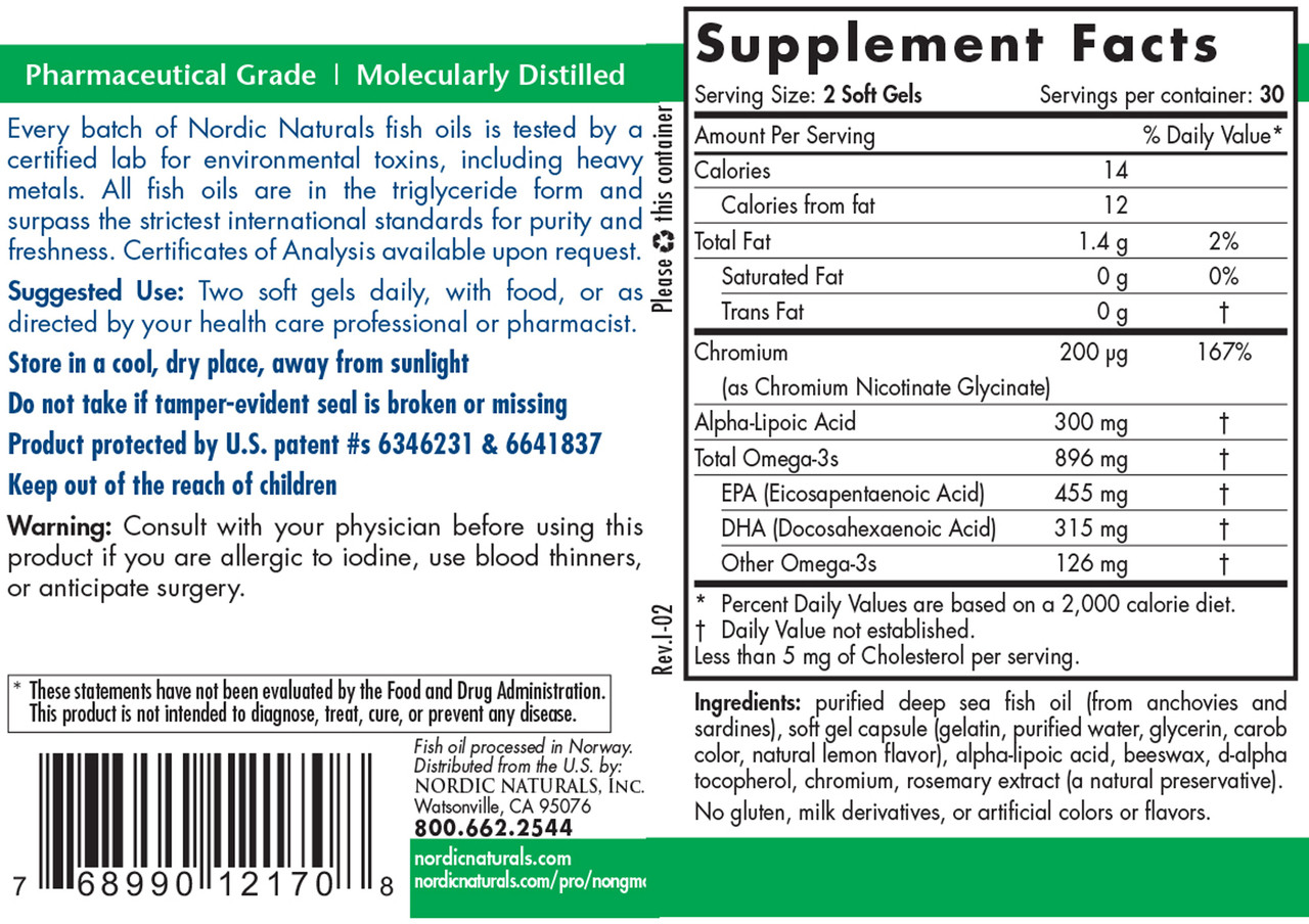 Nordic Naturals ProOmega Blood Sugar 60 Softgels Oakway Naturals