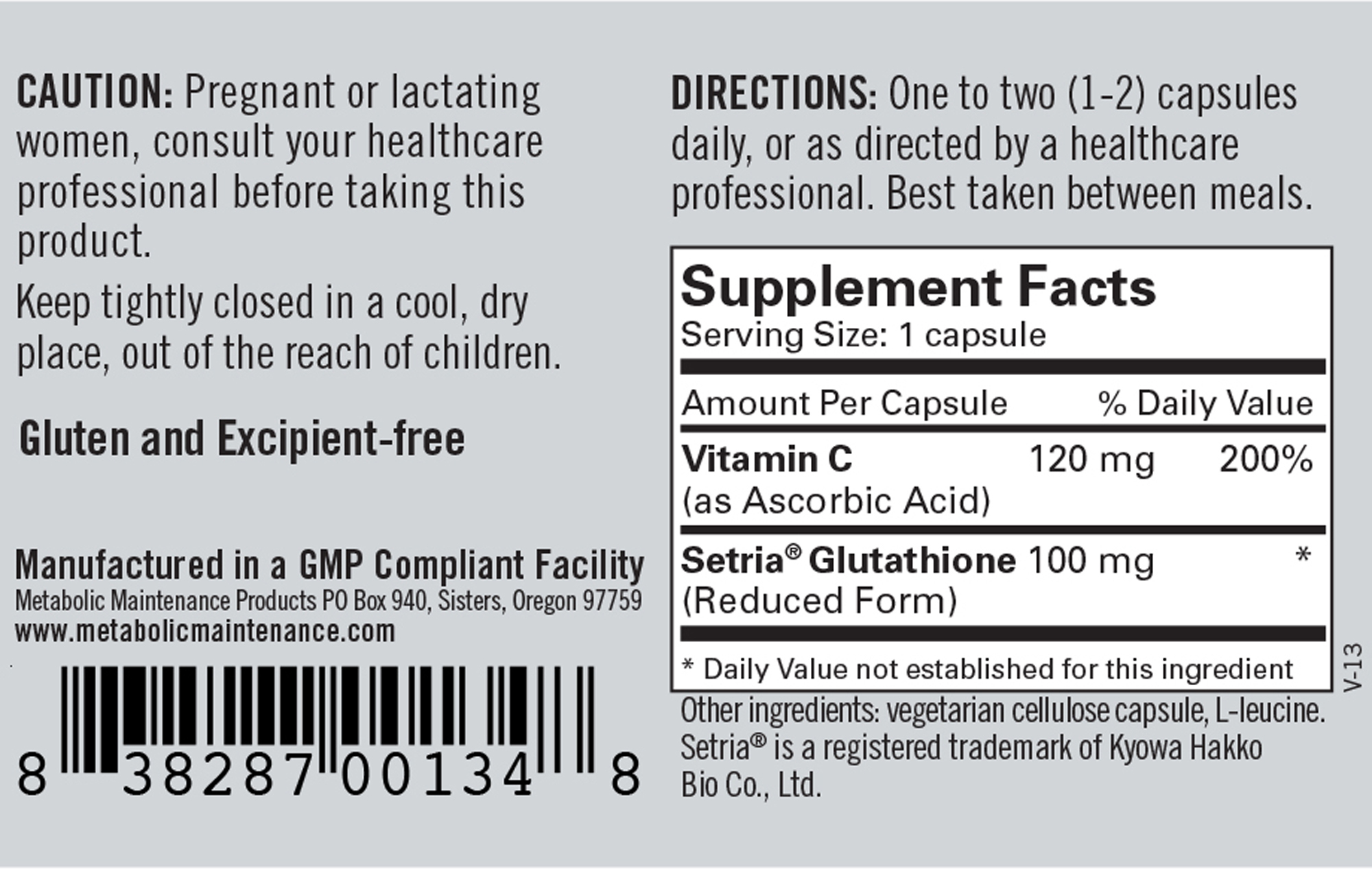 Metabolic Maintenance L-Glutathione (100mg) - 60 Capsules|Oakway Naturals