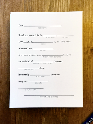 12 Humorous Fill-In Thank You Cards
