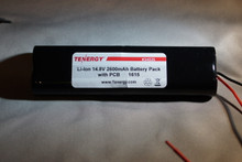 A 1x2x2 Flat 14.8v 2600mAh battery pack with 22AWG leads