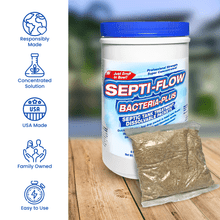 Bacteria Plus Monthly Septic System Enzyme Treatments by Septi-Flow are convenient pre-measured water-soluble packets as the typically recommended monthly septic tank treatment to restore natural health and keep your Septic System and keep flowing and functioning correctly.