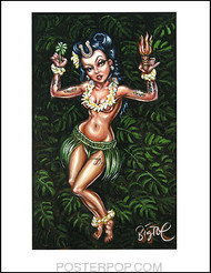 BigToe Lady Luck Hula Girl Hand Signed Artist Print  8-1/2 x 11