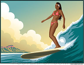 Almera Hawaiian Surfer Girl Sticker Image