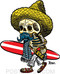 Kruse El Borracho Surfer Sticker by Poster Pop. Mexican Day of the Dead Posada Skeleton Surfer with Sombrero, Surfboard, and Serape. 