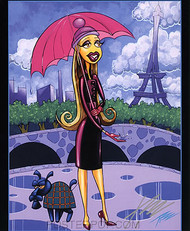 Pizz Paris Rain Hand Signed Calender Girl Print 8-1/2 x 10.5 Image