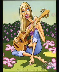 Pizz Guitar Girl Hand Signed Calender Girl Print 8-1/2 x 10.5 Image