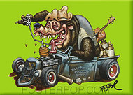 BigToe Hot Rod Bear Fridge Magnet Image Green