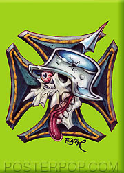 Artist BigToe Skull Cross Fridge Magnet Green