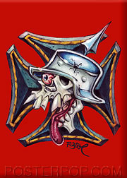 Artist BigToe Skull Cross Fridge Magnet Red