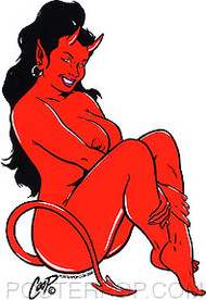 Coop Sitting Devil Girl Sticker Image Right Facing