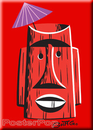 Shag Red Tiki Mug Fridge Magnet. Josh Agle tiki Farm Tiki Mug Drink with Umbrella RED