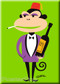 Shag Sir Monkey Fridge Magnet. Stylized Shag Monkey Character with Fez, Cigarette, and Oversized Wine Bottle Image GREEN