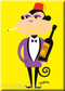 Shag Sir Monkey Fridge Magnet. Stylized Shag Monkey Character with Fez, Cigarette, and Oversized Wine Bottle Image YELLOW