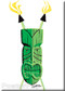 Shag Josh Agle Heavily Stylized Green Tiki Fridge Magnet. Green Tiki with Crossed Tiki Torches Image WHITE