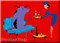 Shag Sky Lounge Fridge Magnet. 50's Mid Century Modern Stewardess, Chair and Bull being Served Drinks RED