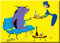 Shag Sky Lounge Fridge Magnet. 50's Mid Century Modern Stewardess, Chair and Bull being Served Drinks YELLOW