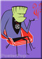Shag Smokenstein, Smoking Frankenstein Fridge Magnet. Josh Agle Stylized character of Frankenstein Monster, Mod Century Modern Chair and Smoking Jacket PURPLE