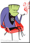 Shag Smokenstein, Smoking Frankenstein Fridge Magnet. Josh Agle Stylized character of Frankenstein Monster, Mod Century Modern Chair and Smoking Jacket WHITE