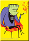 Shag Smokenstein, Smoking Frankenstein Fridge Magnet. Josh Agle Stylized character of Frankenstein Monster, Mod Century Modern Chair and Smoking Jacket YELLOW