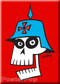 Shag German Skull Fridge Magnet. Josh Agle Stylized Skull in German WWI Kaiser German Helmet and Iron Cross RED