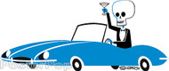 Shag British Sports Car Sticker, Jaguar, Skeleton, Skull, Josh Agle, Cartoon Image