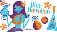 Shag Blue Hawaiian Sticker, Drink Recipe, Hula Girl, Lei, Tiki Drink Bar Image