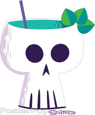 Shag Skull Tiki Drink Mug Sticker Image