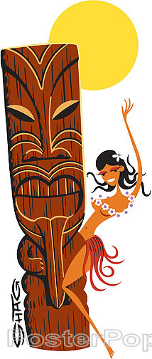 Shag Hula Tiki Sticker, Hula Girl, Tiki, Sunset, Hump Image