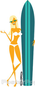 Shag Surfer Girl Sticker, White Bikini, Tan Lines, Sexy, Surfboard, Surf, Beach Image