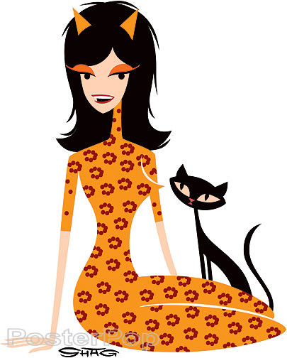 Shag Leopard Girl Sticker, Shag Cat, Sexy, Leopard Skin, Leotard Image