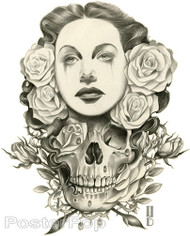 Gustavo Rimada White Lies Sticker, Beauty, Skull, Roses