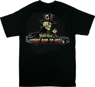 Vince Ray Hearse T-Shirt Back Print Skeleton Skull Driver with Top Hat, Ace of Spades, Hot Rod to Hell, 13, Rockabilly
