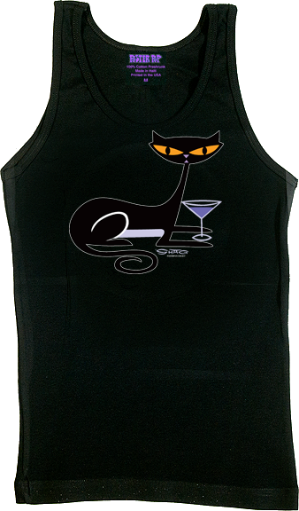 SHBB79 SHAG Cocktail Kitty Woman's Tank Top, Shag Cat, Black, Martini Glass, Drinking, Funny, T-Shirt, Apparel