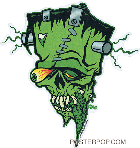 Artist Eric Pigors Franken-Tongue Sticker, Frankenstein, Monster, Cartoon, Silly, Rat Fink, Pop Eye
