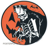 Artist Eric Pigors Franken-Pumpkin Moon Sticker, Great Pumpkin, Halloween, Frankenstein, Monster, Skeleton, Costume, Trick or Treat, Funny, Cartoon, Happy, Humour, Horror