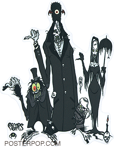 Artist Eric Pigors Hitchkiking Ghouls Sticker, Hitch Hiking Ghosts, Disney, Parody, Haunted Mansion Ride, Monster, Cartoon, Funny, Humor, Morticia, Umbrella, Thumbs, Thumbing