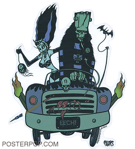 Artist Eric Pigors Eech-Mobile Sticker, Campy, Frankenstein, Monsters, Daughter, Girlfriend, Crazy, Drunk, Drinking, Driving, 1313, Eech!, Mad Magazine, Funny