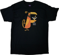 SH112 Shag Orange Martini Bird on Black T-Shirts