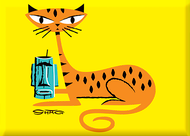 SHM123 Shag Tiger Cat Fridge Magnet Yellow