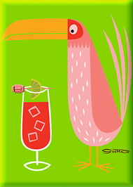 SHM112P Shag Pink Drink Bird Fridge Magnet Green